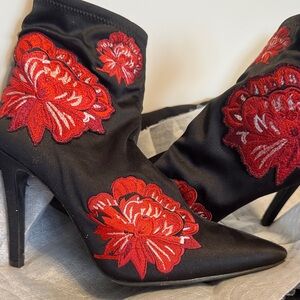 Jessica Simpson Black Boots with Vibrant Red Embroidery